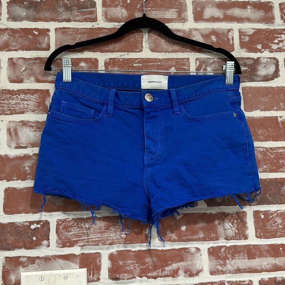 Current/Elliott Bright Blue Frayed Jean Shorts